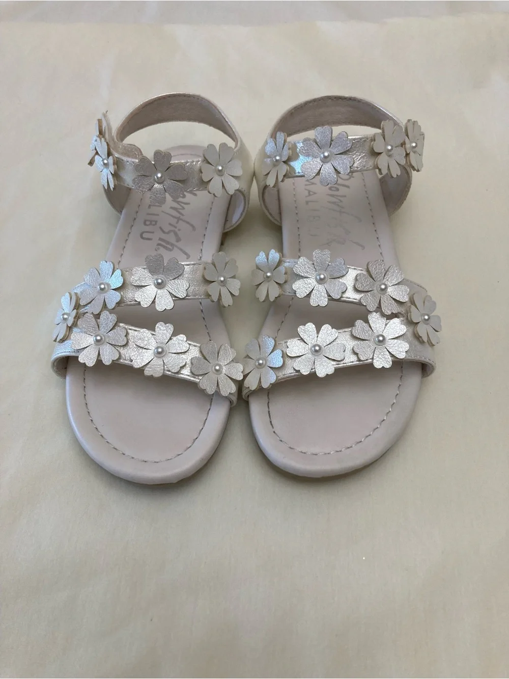 Blowfish Malibu Children's Floral Strap Sandals - white iridescent. Size US 13
